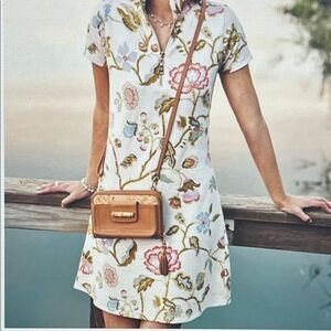 Spartina 449 Serena Pique Dress Floral Short Sleeve Jane Jacobean Size Large